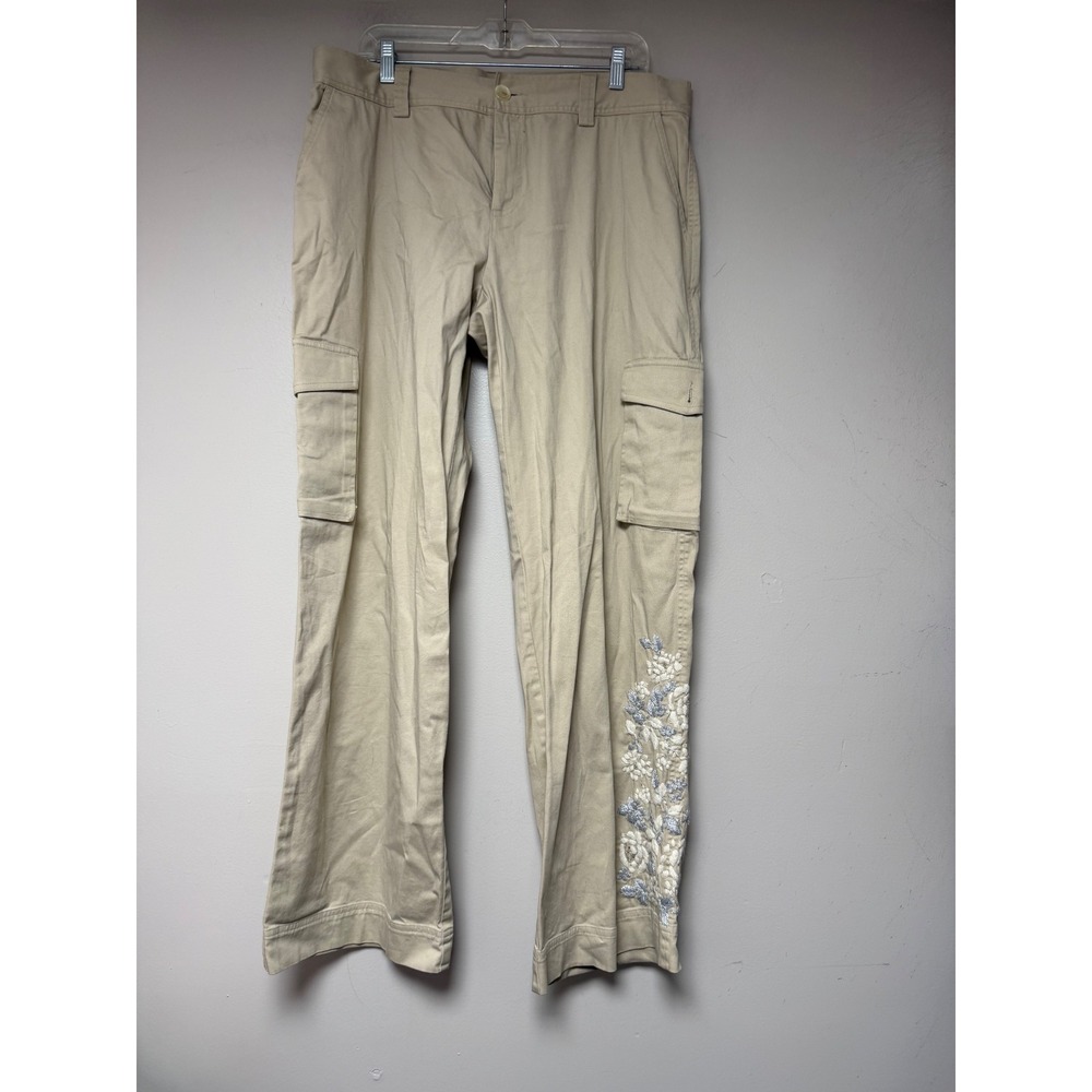 Karen Kane Cargo Pants Beige Embroidered Flared Leg Women's‎ Size 18